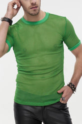 T-shirt à manches courtes hyperélastique pour homme avec col rond gothique vert et motif en losange